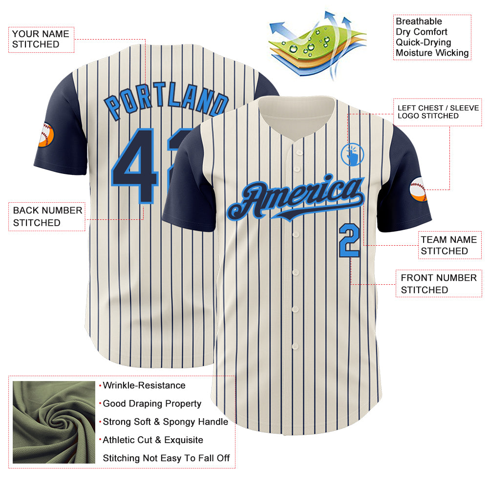 Custom Cream Navy Pinstripe Electric Blue Authentic Two Tone Baseball Jersey