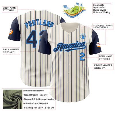 Custom Cream Navy Pinstripe Electric Blue Authentic Two Tone Baseball Jersey