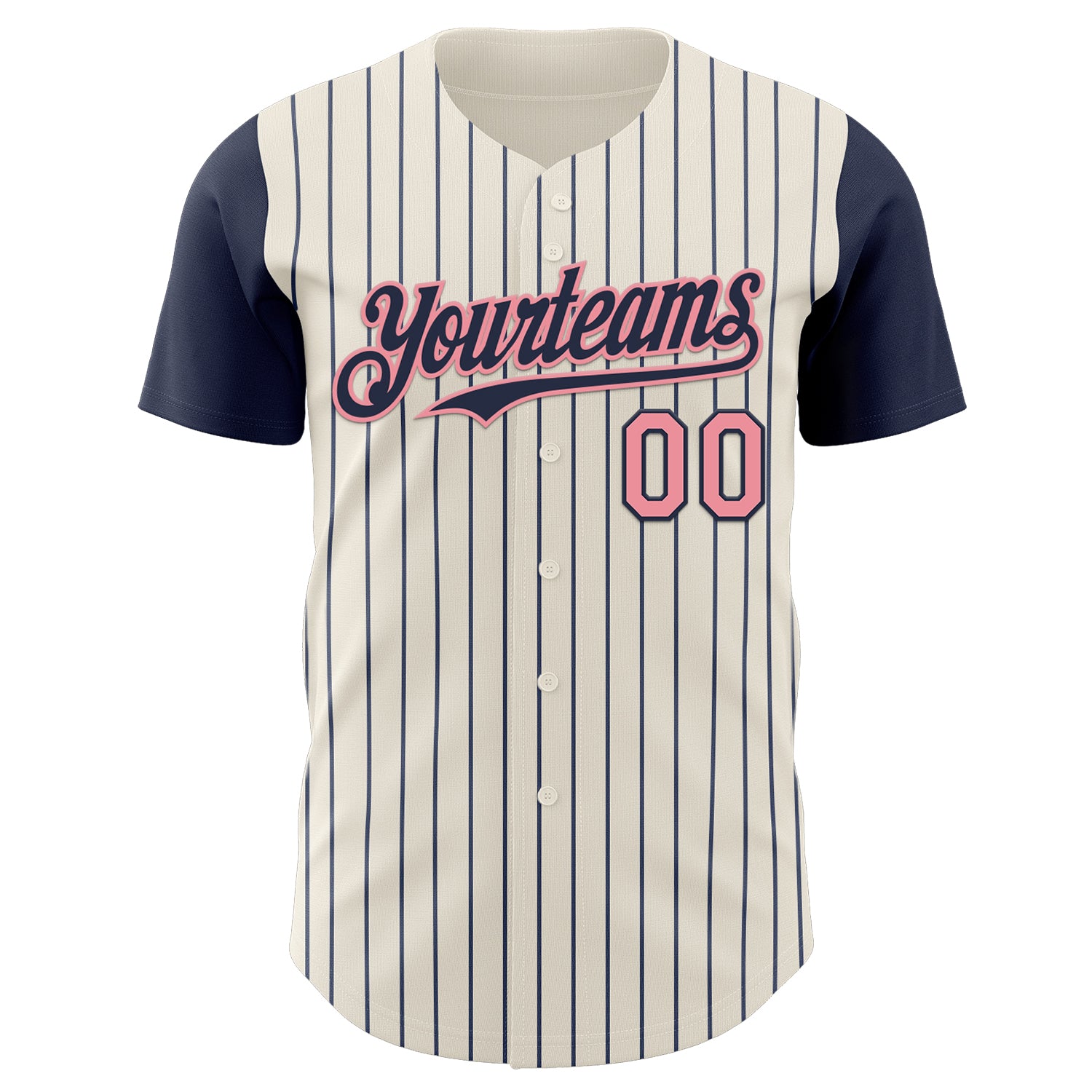 Custom Cream Navy Pinstripe Medium Pink Authentic Two Tone Baseball Jersey
