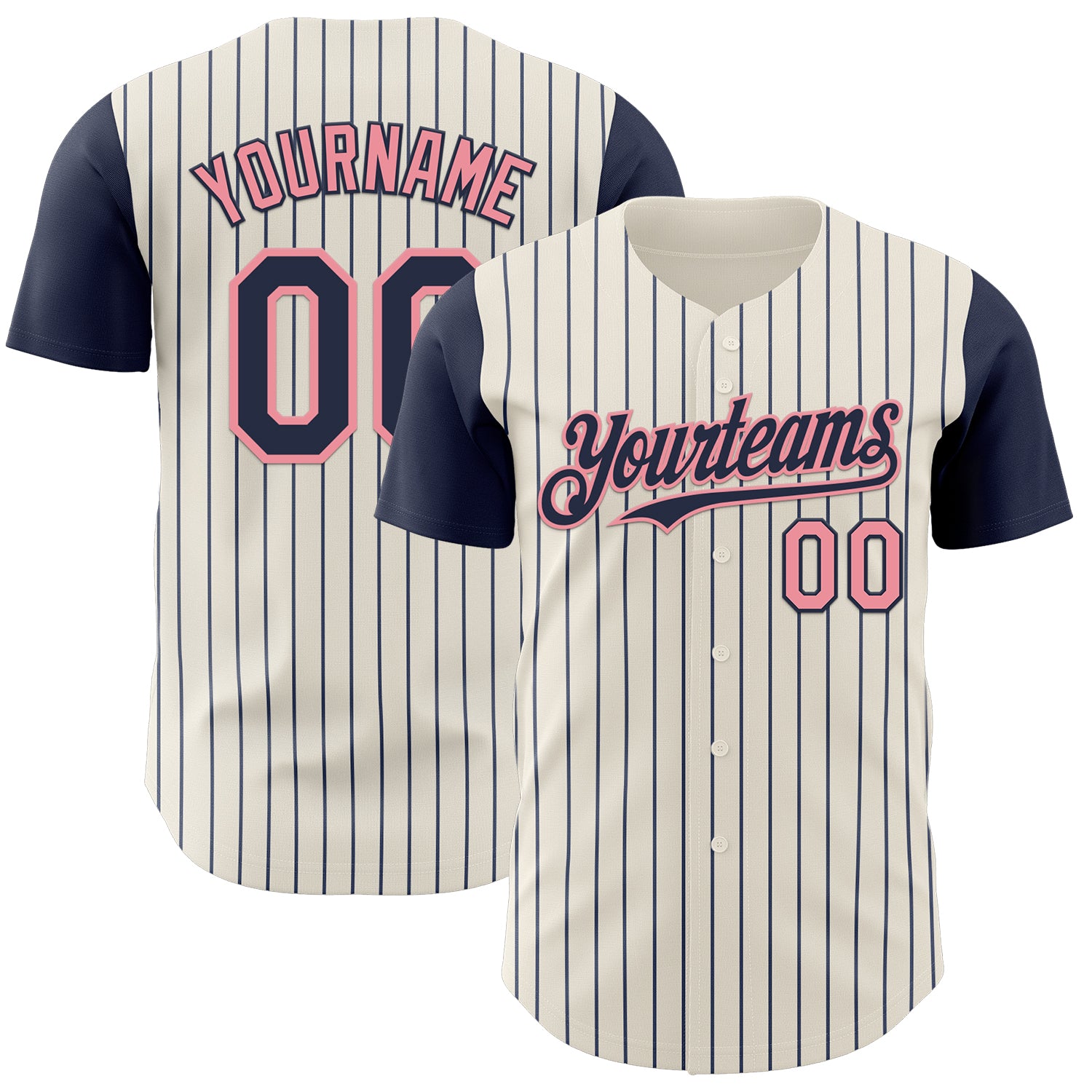 Custom Cream Navy Pinstripe Medium Pink Authentic Two Tone Baseball Jersey