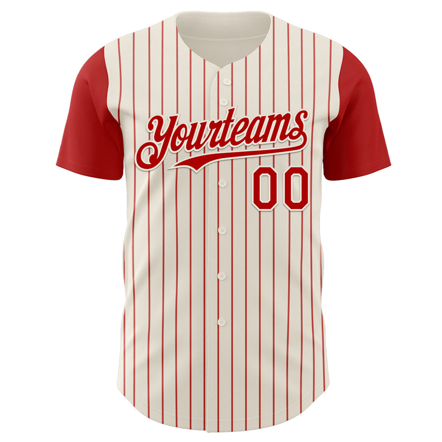 Custom Cream Red Pinstripe Red Authentic Two Tone Baseball Jersey