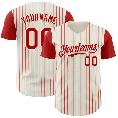 Custom Cream Red Pinstripe Red Authentic Two Tone Baseball Jersey