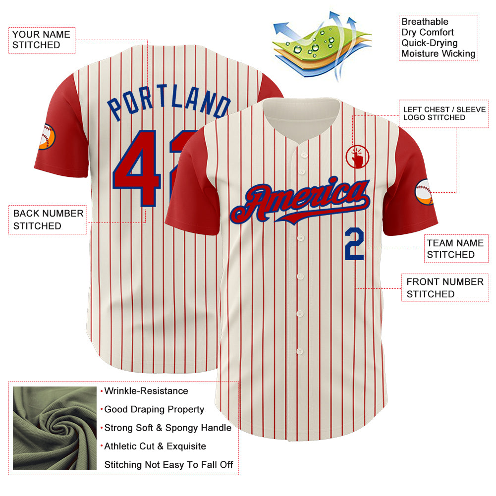 Custom Cream Red Pinstripe Royal Authentic Two Tone Baseball Jersey