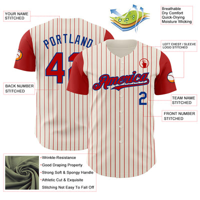 Custom Cream Red Pinstripe Royal Authentic Two Tone Baseball Jersey