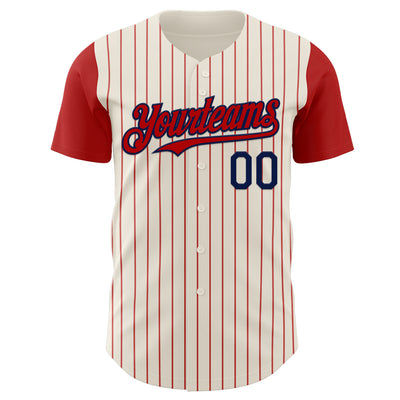 Custom Cream Red Pinstripe Navy Authentic Two Tone Baseball Jersey