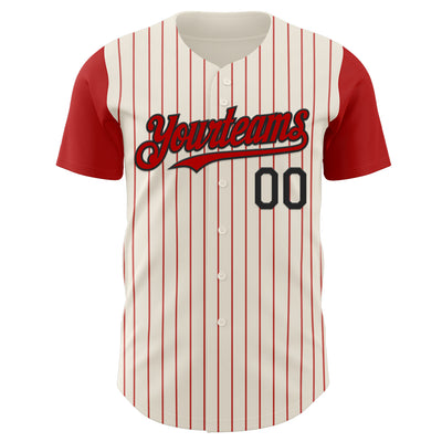 Custom Cream Red Pinstripe Black Authentic Two Tone Baseball Jersey