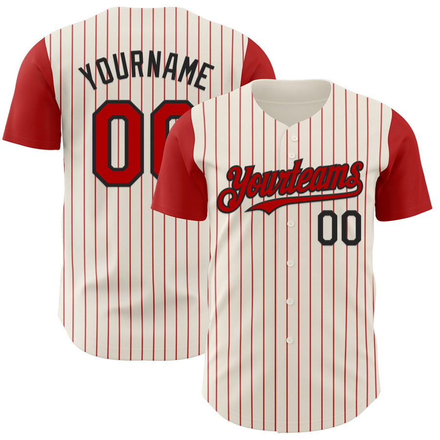 Custom Cream Red Pinstripe Black Authentic Two Tone Baseball Jersey