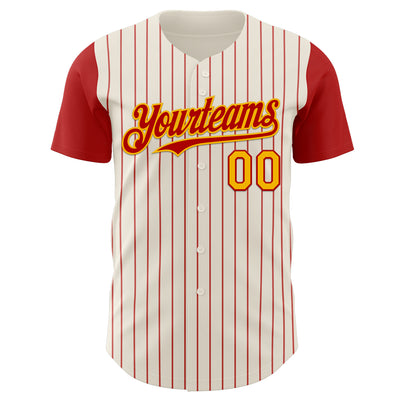 Custom Cream Red Pinstripe Gold Authentic Two Tone Baseball Jersey