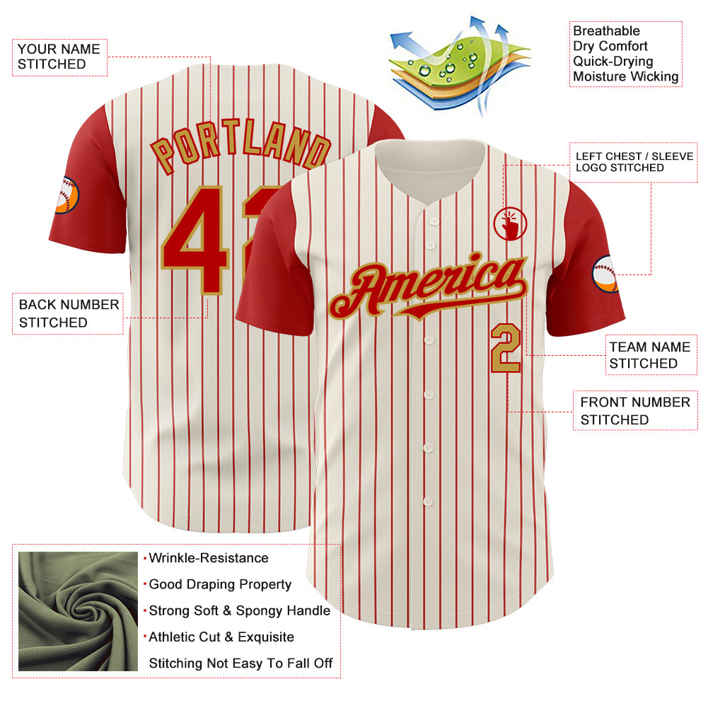 Custom Cream Red Pinstripe Old Gold Authentic Two Tone Baseball Jersey