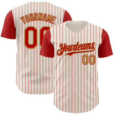 Custom Cream Red Pinstripe Old Gold Authentic Two Tone Baseball Jersey