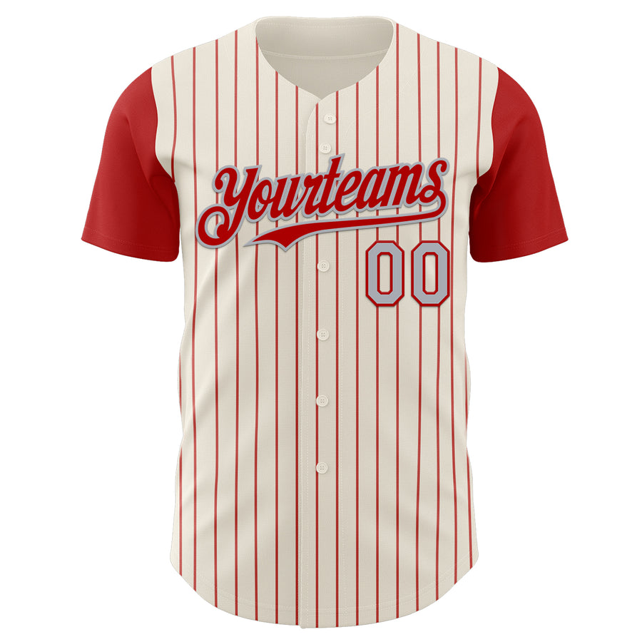 Custom Cream Red Pinstripe Gray Authentic Two Tone Baseball Jersey