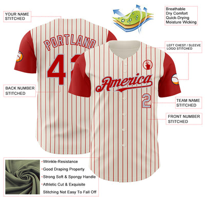 Custom Cream Red Pinstripe Gray Authentic Two Tone Baseball Jersey