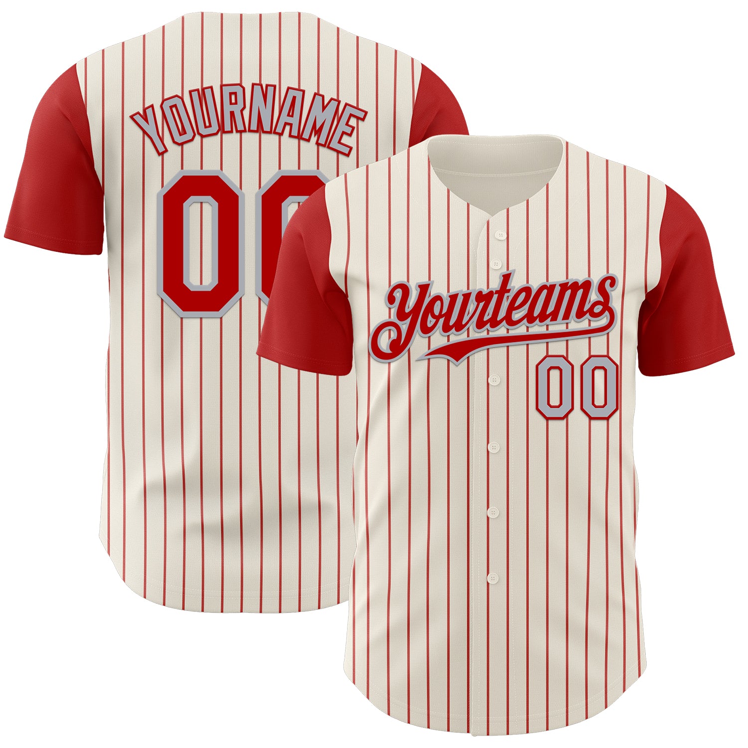 Custom Cream Red Pinstripe Gray Authentic Two Tone Baseball Jersey
