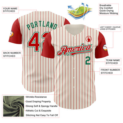 Custom Cream Red Pinstripe White-Kelly Green Authentic Two Tone Baseball Jersey