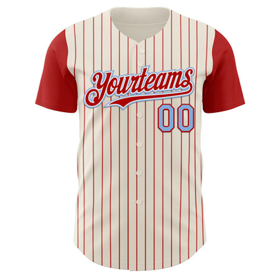 Custom Cream Red Pinstripe White-Light Blue Authentic Two Tone Baseball Jersey