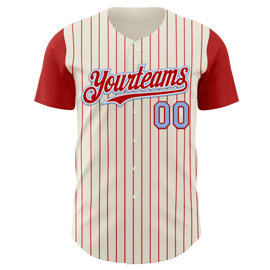 Custom Cream Red Pinstripe White-Light Blue Authentic Two Tone Baseball Jersey