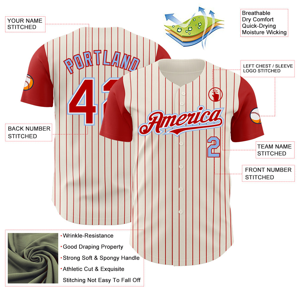 Custom Cream Red Pinstripe White-Light Blue Authentic Two Tone Baseball Jersey