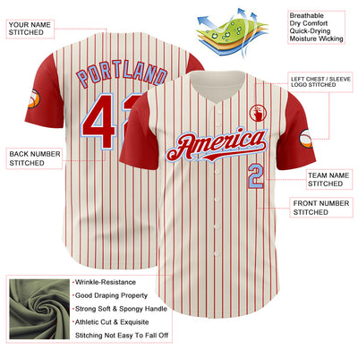 Custom Cream Red Pinstripe White-Light Blue Authentic Two Tone Baseball Jersey
