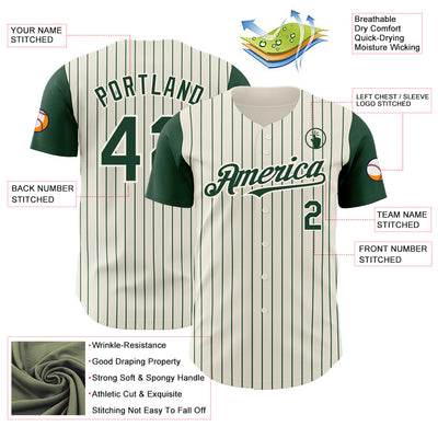 Custom Cream Green Pinstripe Green Authentic Two Tone Baseball Jersey