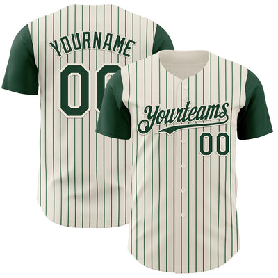 Custom Cream Green Pinstripe Green Authentic Two Tone Baseball Jersey