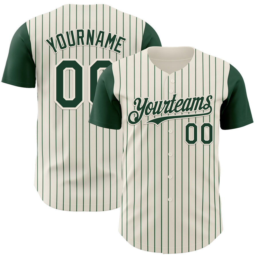 Custom Cream Green Pinstripe Green Authentic Two Tone Baseball Jersey