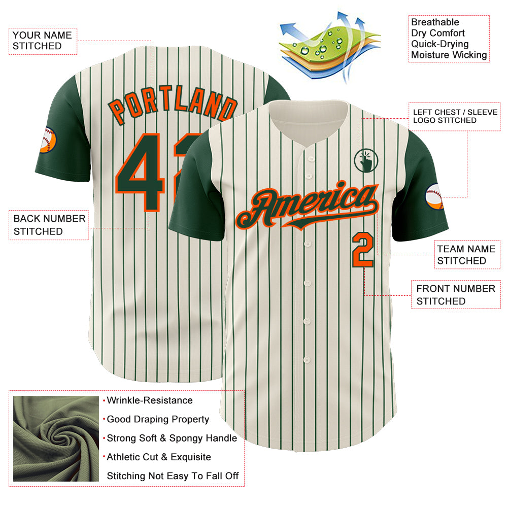 Custom Cream Green Pinstripe Orange Authentic Two Tone Baseball Jersey