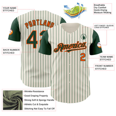Custom Cream Green Pinstripe Orange Authentic Two Tone Baseball Jersey