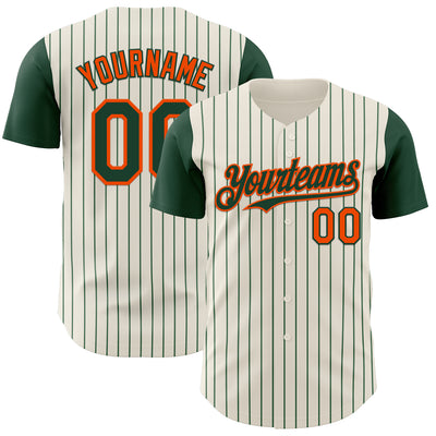 Custom Cream Green Pinstripe Orange Authentic Two Tone Baseball Jersey