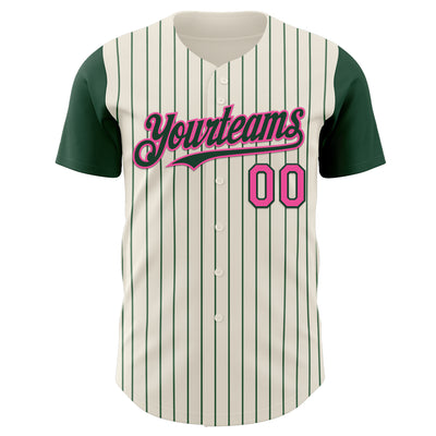 Custom Cream Green Pinstripe Pink Authentic Two Tone Baseball Jersey