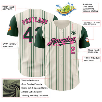 Custom Cream Green Pinstripe Pink Authentic Two Tone Baseball Jersey