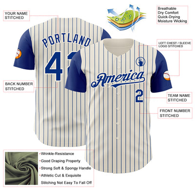 Custom Cream Royal Pinstripe Royal Authentic Two Tone Baseball Jersey
