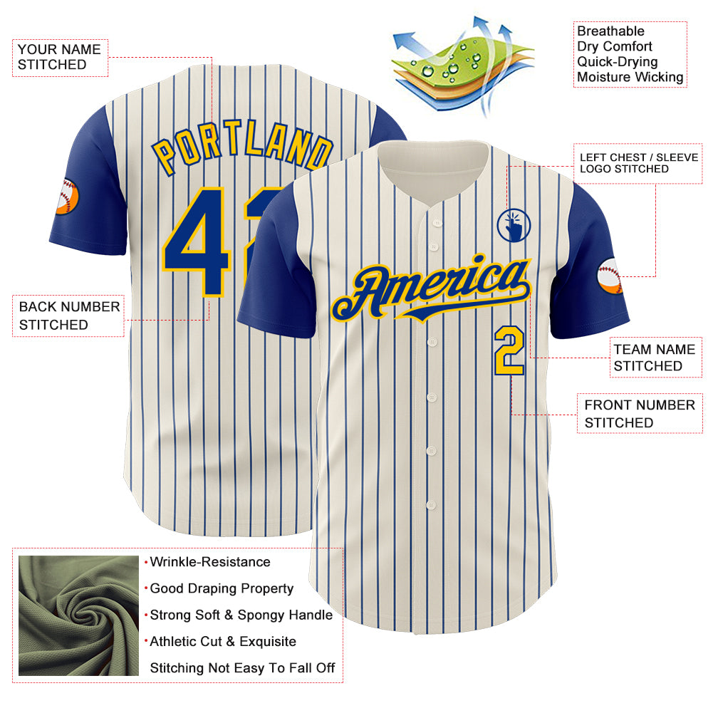Custom Cream Royal Pinstripe Yellow Authentic Two Tone Baseball Jersey