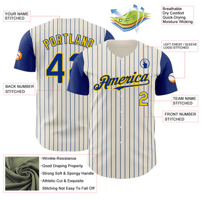 Custom Cream Royal Pinstripe Yellow Authentic Two Tone Baseball Jersey