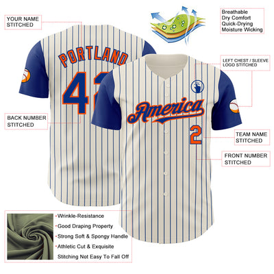 Custom Cream Royal Pinstripe Orange Authentic Two Tone Baseball Jersey