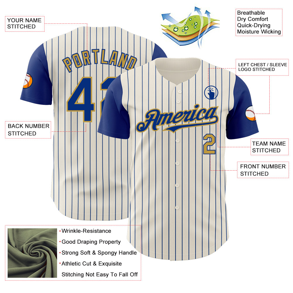 Custom Cream Royal Pinstripe Old Gold Authentic Two Tone Baseball Jersey