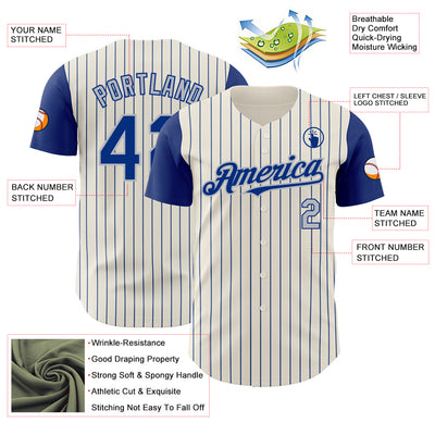 Custom Cream Royal Pinstripe Gray Authentic Two Tone Baseball Jersey