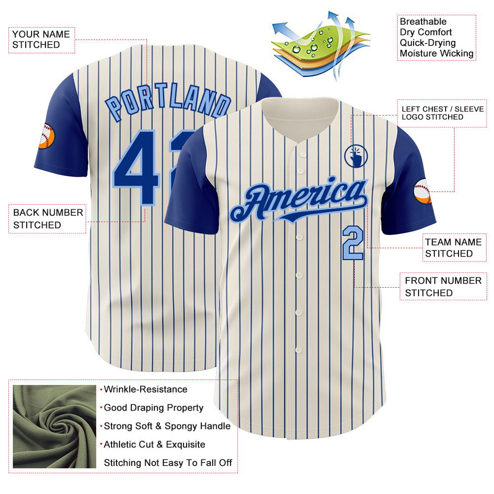 Custom Cream Royal Pinstripe Light Blue Authentic Two Tone Baseball Jersey
