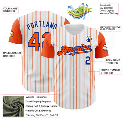 Custom White Orange Pinstripe Royal Authentic Two Tone Baseball Jersey