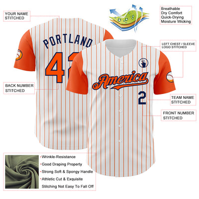Custom White Orange Pinstripe Navy Authentic Two Tone Baseball Jersey