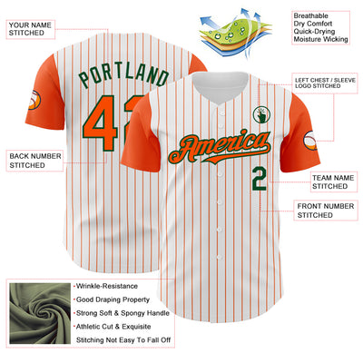 Custom White Orange Pinstripe Green Authentic Two Tone Baseball Jersey