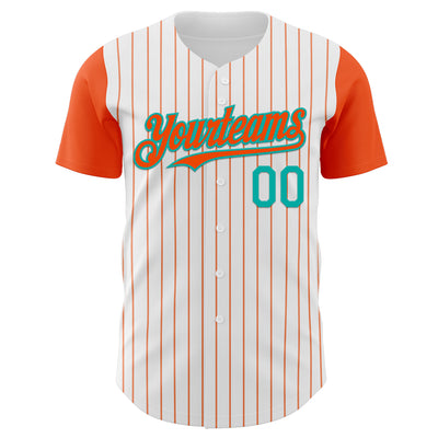 Custom White Orange Pinstripe Aqua Authentic Two Tone Baseball Jersey
