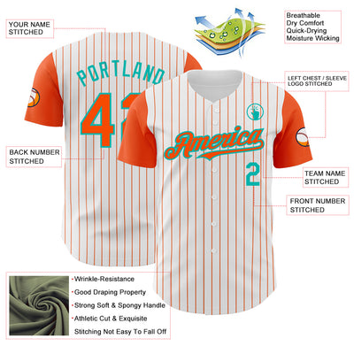 Custom White Orange Pinstripe Aqua Authentic Two Tone Baseball Jersey