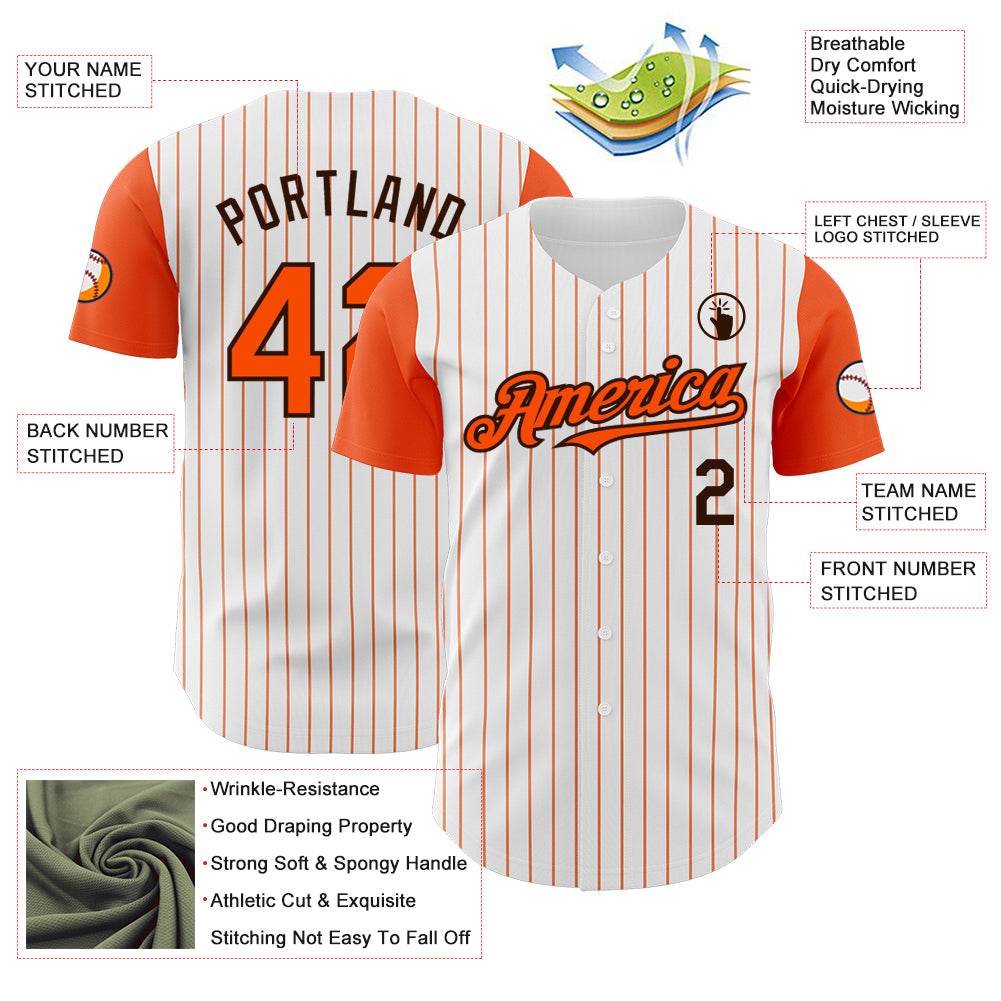 Custom White Orange Pinstripe Brown Authentic Two Tone Baseball Jersey