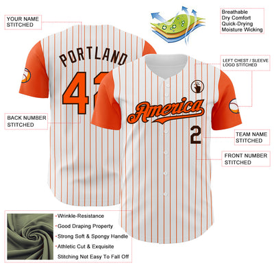 Custom White Orange Pinstripe Brown Authentic Two Tone Baseball Jersey