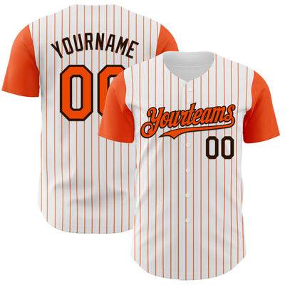 Custom White Orange Pinstripe Brown Authentic Two Tone Baseball Jersey