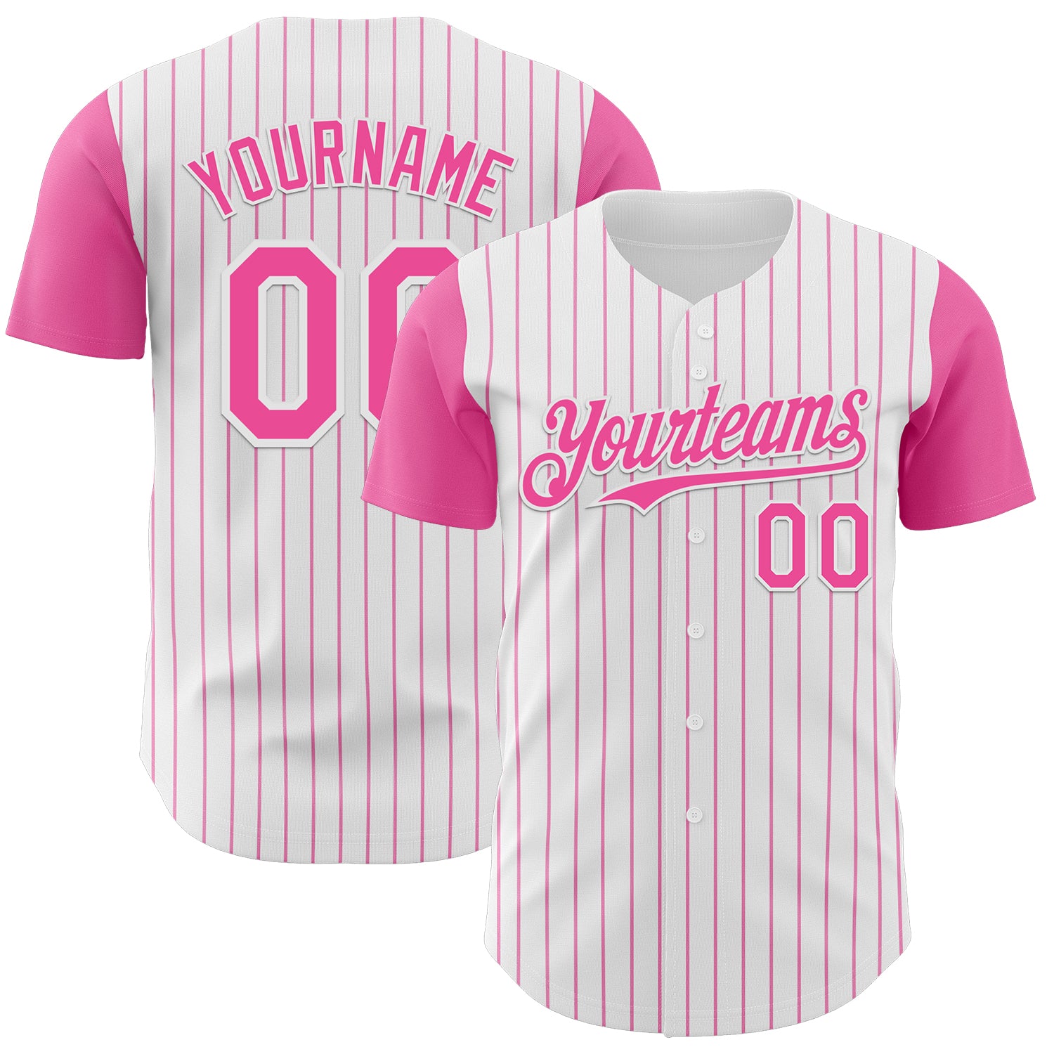 Custom White Pink Pinstripe Pink Authentic Two Tone Baseball Jersey