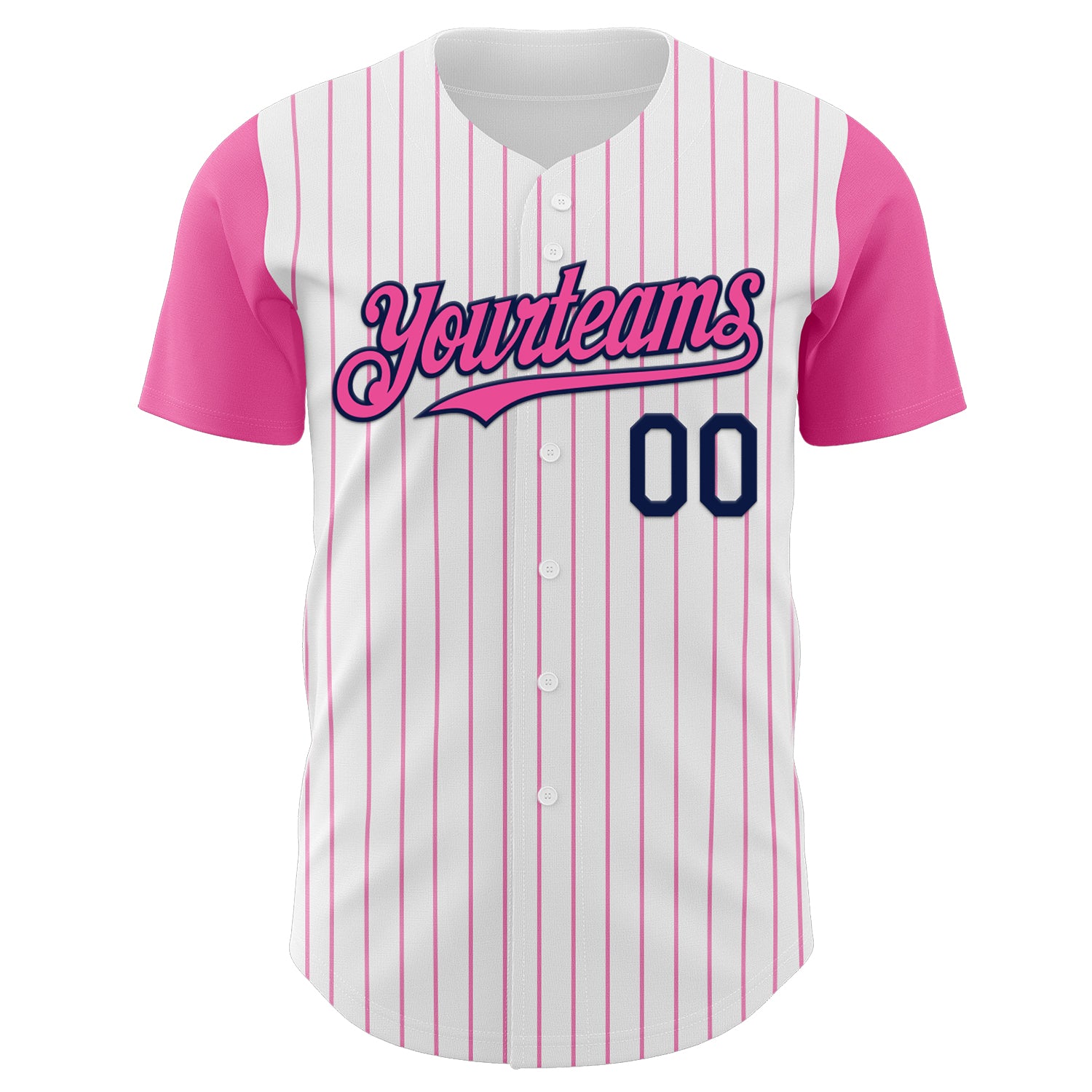 Custom White Pink Pinstripe Navy Authentic Two Tone Baseball Jersey
