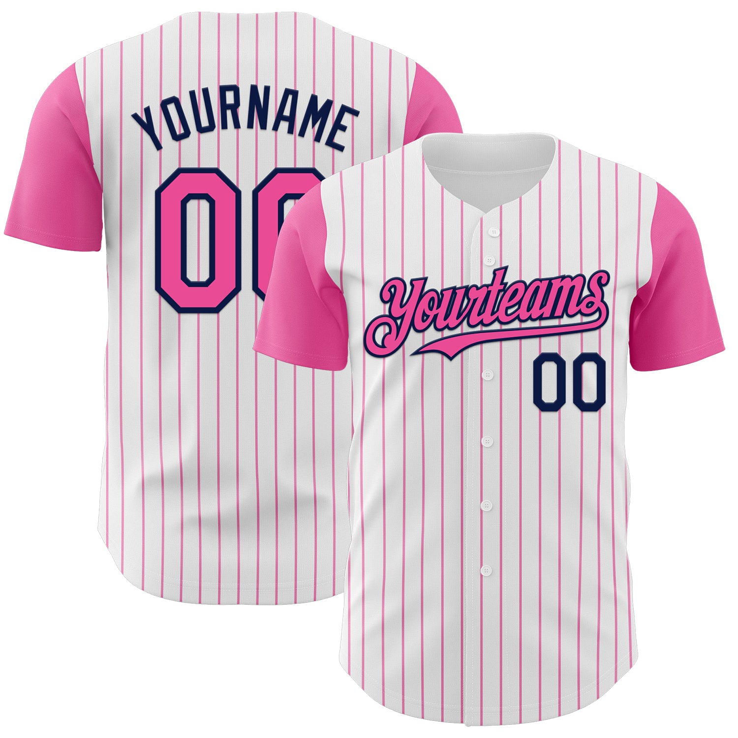 Custom White Pink Pinstripe Navy Authentic Two Tone Baseball Jersey