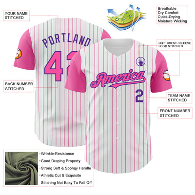 Custom White Pink Pinstripe Purple Authentic Two Tone Baseball Jersey