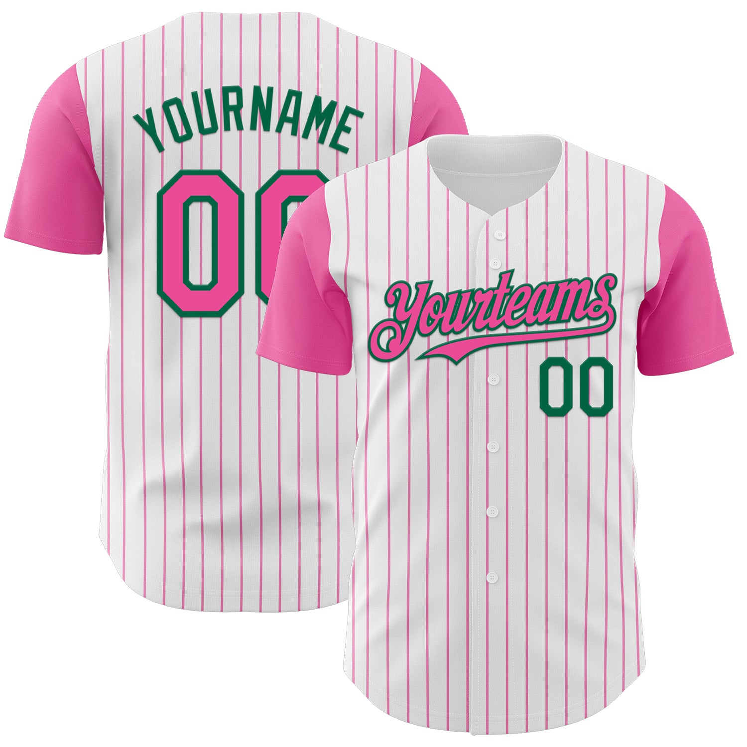 Custom White Pink Pinstripe Kelly Green Authentic Two Tone Baseball Jersey